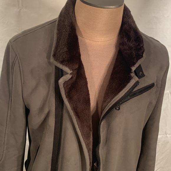 A/X Armani Exchange Faux Suede / Faux Fur Moto leather jacket olive green Size M - Picture 2 of 8